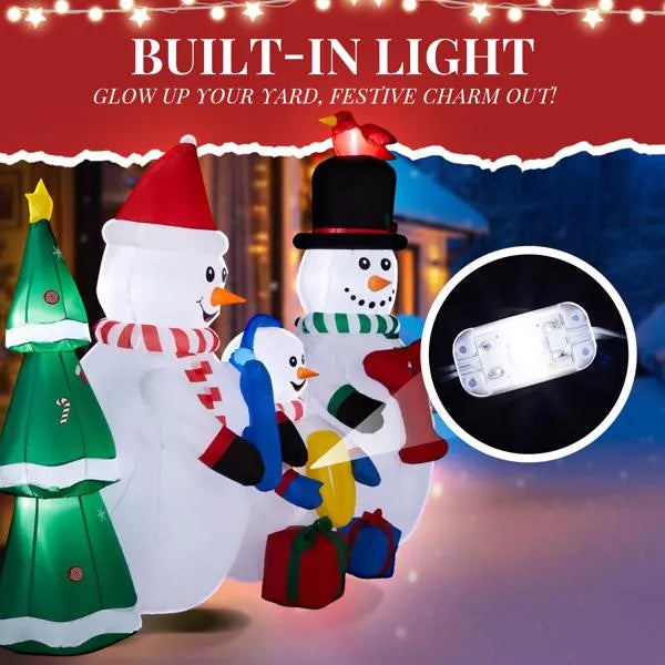 Inflatable Snowman Family With JOY And Xmas Tree, Funny Blow Up Yard Decorations With Built-in LED Lights For Holiday Party Front Yard Lawn Garden Decor