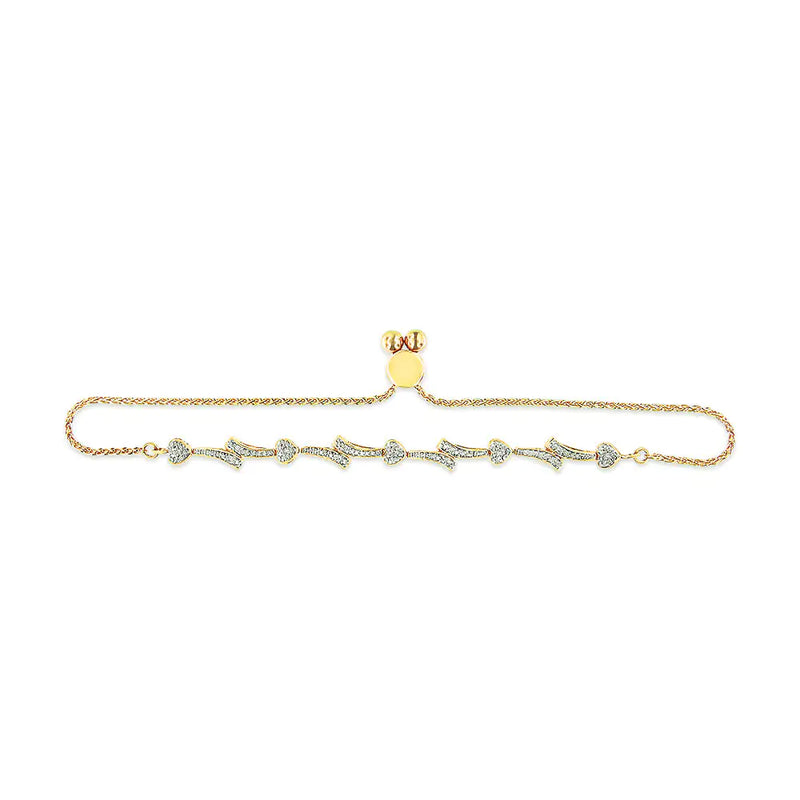 .925 Sterling Silver Diamond Accent Heart and Wave Link Bolo Bracelet (I-J Color, I2-I3 Clarity) - 6" to 9" Adjustable - The Snow Owls