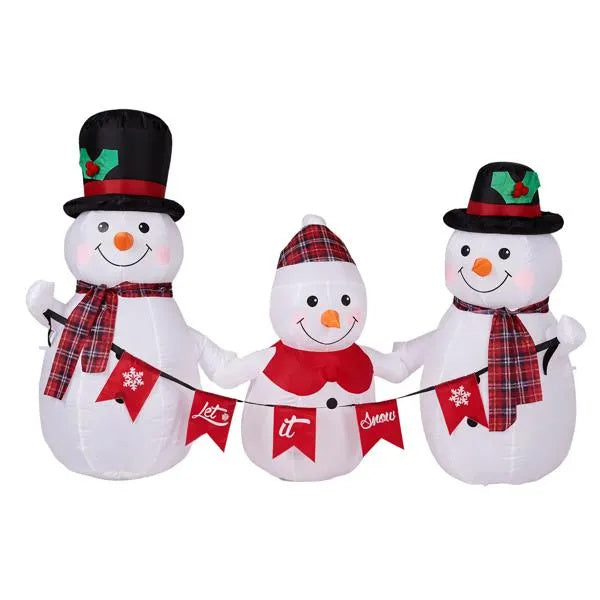 Inflatable Snowman Family With Bunting, Funny Blow Up Yard Decorations With Built-in LED Lights For Holiday Party Front Yard Lawn Garden Decor