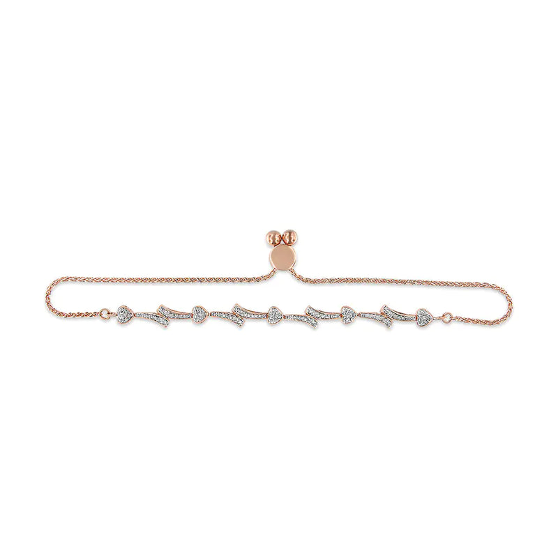 .925 Sterling Silver Diamond Accent Heart and Wave Link Bolo Bracelet (I-J Color, I2-I3 Clarity) - 6" to 9" Adjustable - The Snow Owls