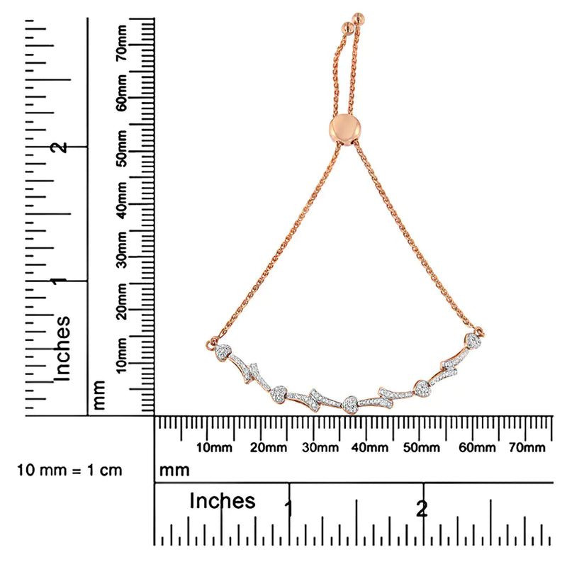 .925 Sterling Silver Diamond Accent Heart and Wave Link Bolo Bracelet (I-J Color, I2-I3 Clarity) - 6" to 9" Adjustable - The Snow Owls