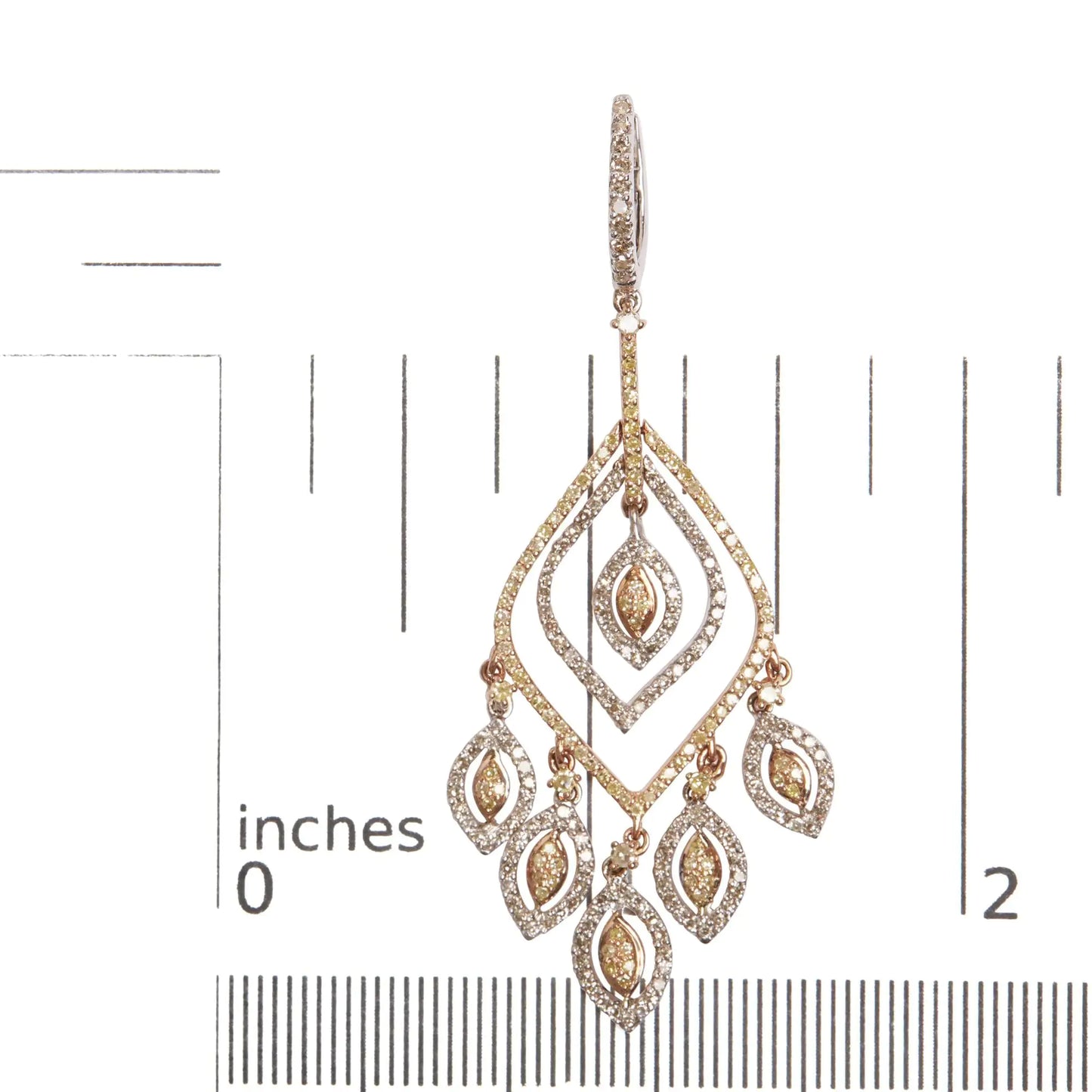 14K White and Rose Gold 2 1/2 Cttw Diamond Curved Rhombus Shape Drop and Chandelier Style Dangle Earring (J-K Color, I2-I3 Clarity) - The Snow Owls