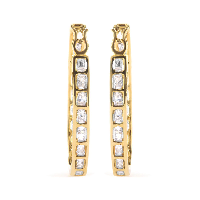 10K Yellow Gold 1.00 Cttw Round and Baguette-Cut Diamond U-Hoop Earrings (H-I Color, SI2-I1 Clarity) - The Snow Owls