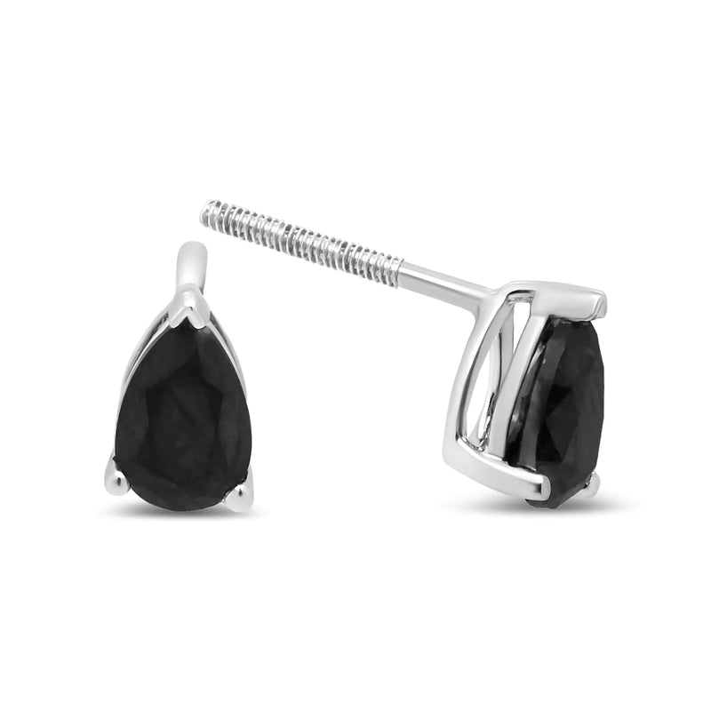 14K White Gold Treated Black Pear Shaped Solitaire Diamond 3 Prong Stud Earrings (Black Color, VS2-SI1 Clarity) - The Snow Owls