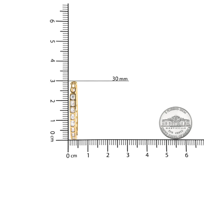 10K Yellow Gold 1.00 Cttw Round and Baguette-Cut Diamond U-Hoop Earrings (H-I Color, SI2-I1 Clarity) - The Snow Owls