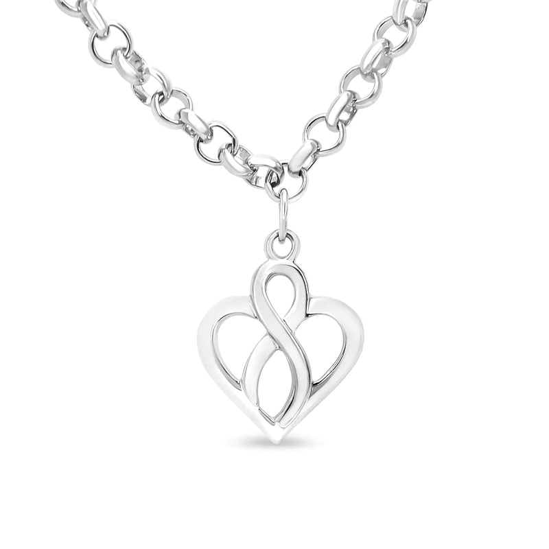 .925 Sterling Silver Open Heart with Center Vertical Infinity Chain Charm Bracelet - Size 7" - The Snow Owls
