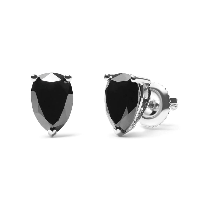 14K White Gold Treated Black Pear Shaped Solitaire Diamond 3 Prong Stud Earrings (Black Color, VS2-SI1 Clarity) - The Snow Owls