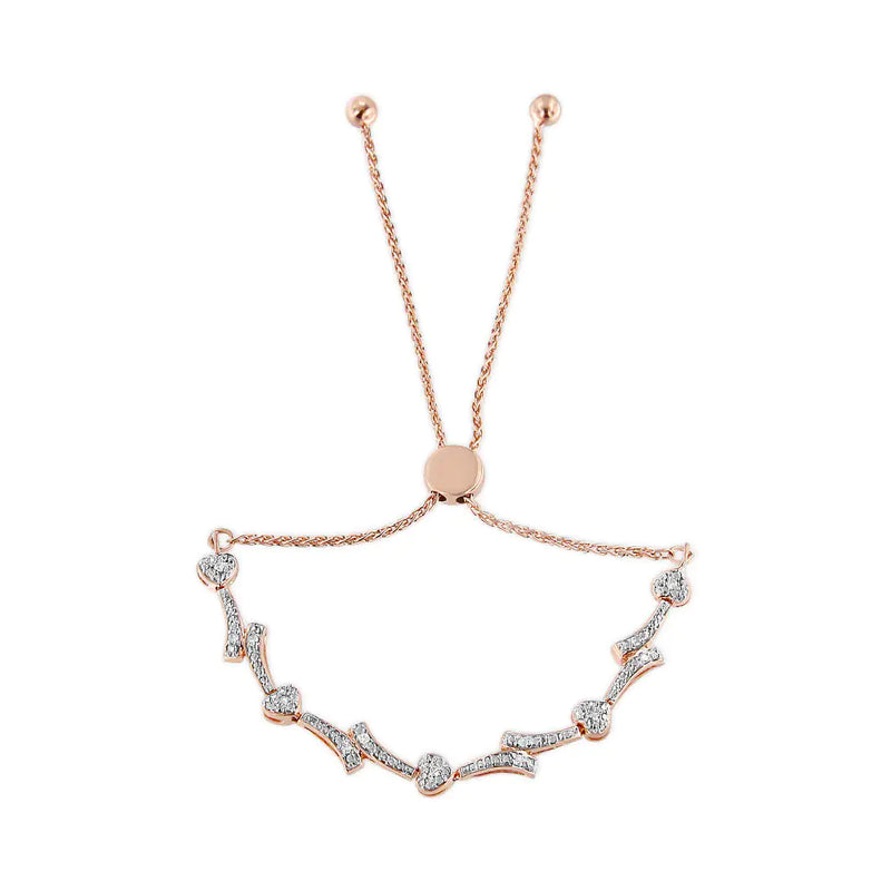 .925 Sterling Silver Diamond Accent Heart and Wave Link Bolo Bracelet (I-J Color, I2-I3 Clarity) - 6" to 9" Adjustable - The Snow Owls
