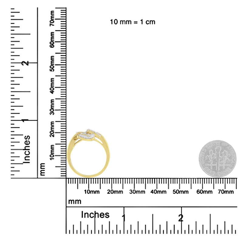 18K Yellow and White Gold Plated .925 Sterling Silver 3/8 Cttw Baguette and Round Diamond Bypass Triple Leaf Ring (I-J Color, I1-I2 Clarity) - The Snow Owls