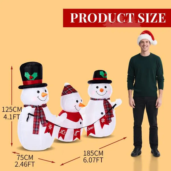 Inflatable Snowman Family With Bunting, Funny Blow Up Yard Decorations With Built-in LED Lights For Holiday Party Front Yard Lawn Garden Decor