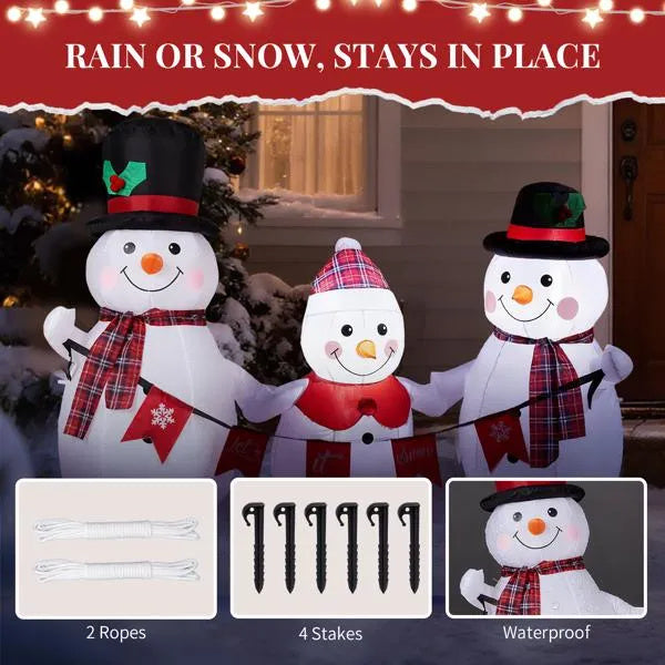 Inflatable Snowman Family With Bunting, Funny Blow Up Yard Decorations With Built-in LED Lights For Holiday Party Front Yard Lawn Garden Decor