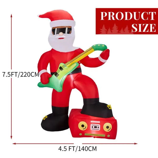 Inflatable Black Santa Playing Electric Guitar, Funny Blow Up Yard Decorations With Built-in LED Lights For Holiday Party Front Yard Lawn Garde