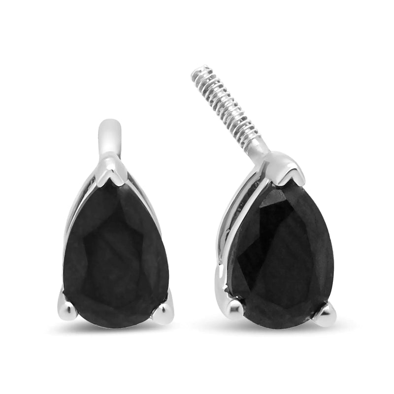 14K White Gold Treated Black Pear Shaped Solitaire Diamond 3 Prong Stud Earrings (Black Color, VS2-SI1 Clarity) - The Snow Owls