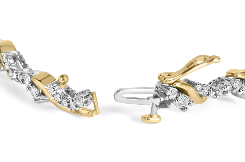 10K Yellow and White Gold 2.00 Cttw Diamond "S" Link 7" Bracelet (H-I Color, I2-I3 Clarity) - The Snow Owls