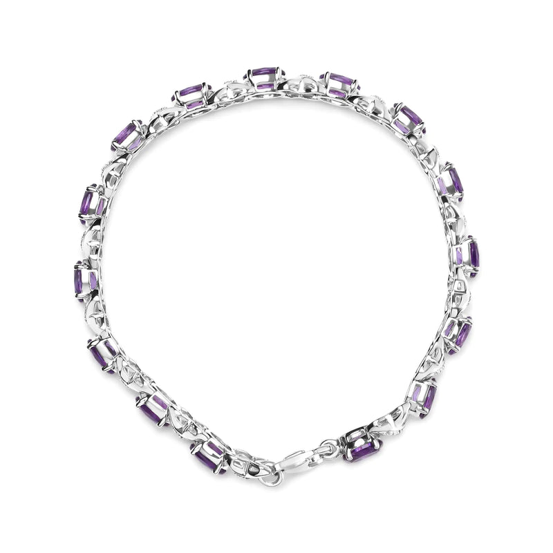 .925 Sterling Silver 7x5mm Oval Amethyst and Diamond Accent X-Link Bracelet (H-I Color, SI1-SI2 Clarity) - Size 7" - The Snow Owls