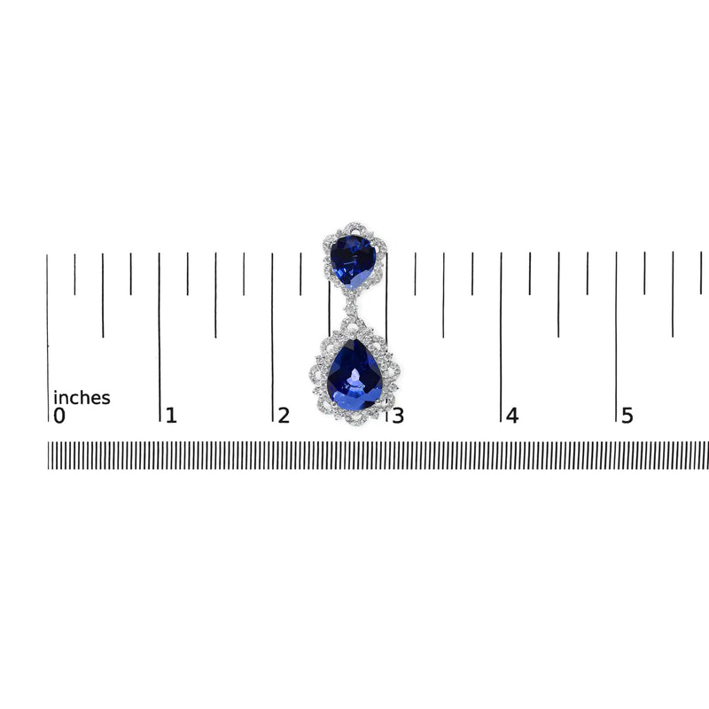 18K White Gold Blue Sapphire and Diamond 2.00 Cttw Diamond Halo Drop and Dangle Earring (G-H Color, SI1-SI2 Clarity) - The Snow Owls