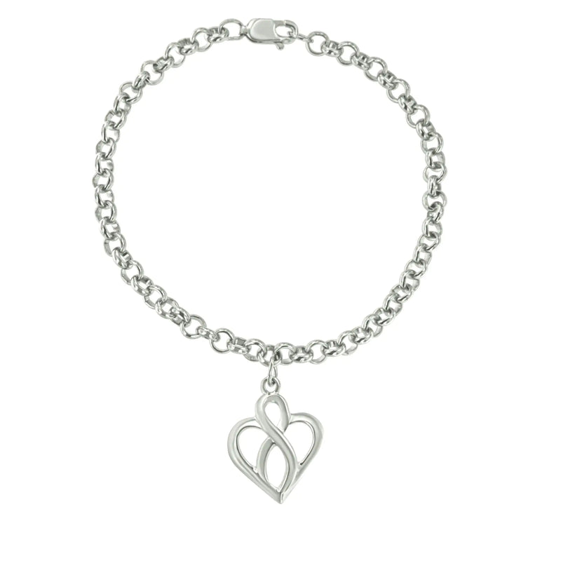 .925 Sterling Silver Open Heart with Center Vertical Infinity Chain Charm Bracelet - Size 7" - The Snow Owls