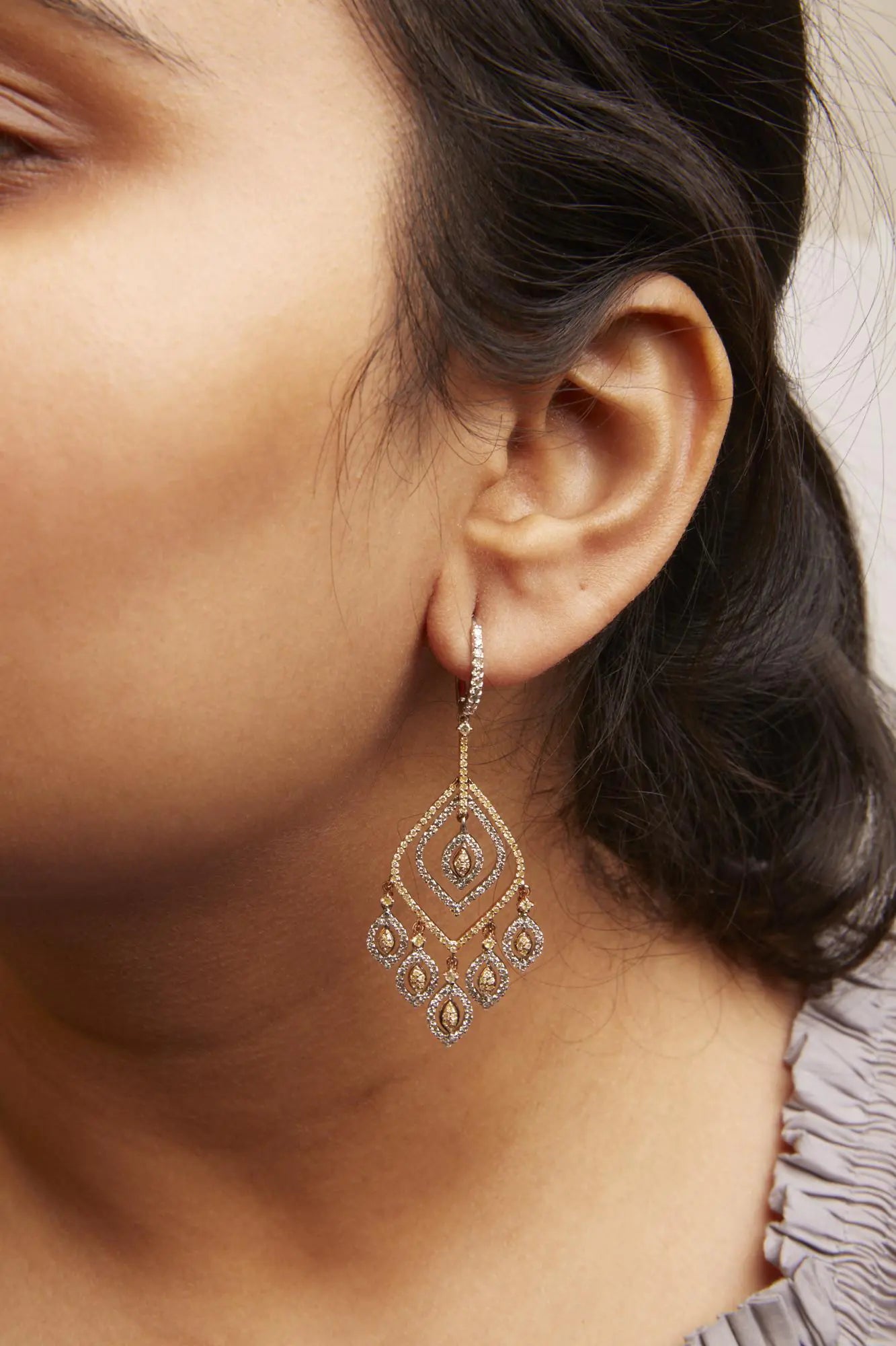 14K White and Rose Gold 2 1/2 Cttw Diamond Curved Rhombus Shape Drop and Chandelier Style Dangle Earring (J-K Color, I2-I3 Clarity) - The Snow Owls