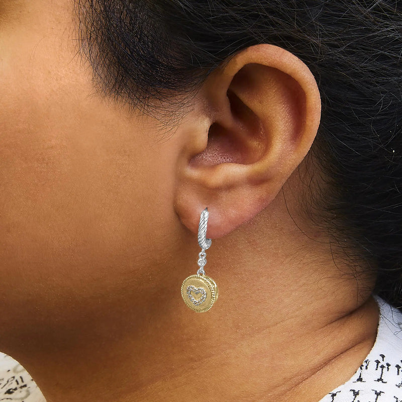 18K Yellow Gold Plated .925 Sterling Silver 1/8 Cttw Diamond Heart Medallion Drop and Dangle Earring (I-J Color, SI1-SI2 Clarity) - The Snow Owls