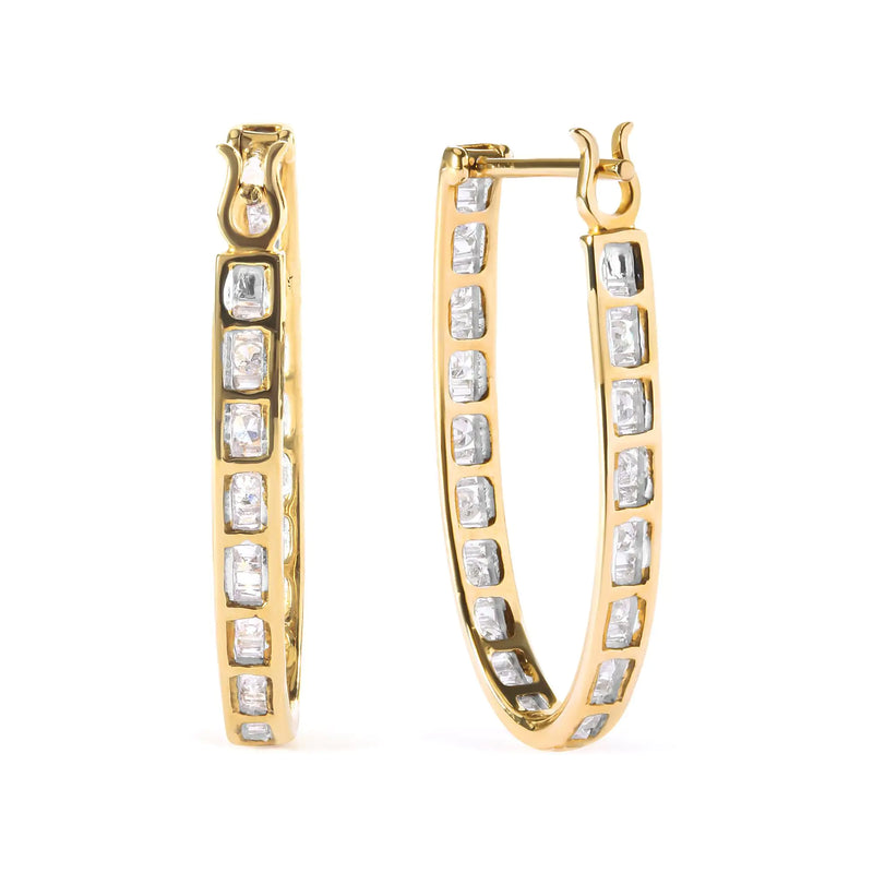 10K Yellow Gold 1.00 Cttw Round and Baguette-Cut Diamond U-Hoop Earrings (H-I Color, SI2-I1 Clarity) - The Snow Owls