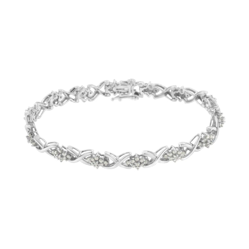 .925 Sterling Silver 2-1/4 Cttw Diamond 7” Cluster X Link Bracelet (I-J Color, I3 Clarity) - The Snow Owls