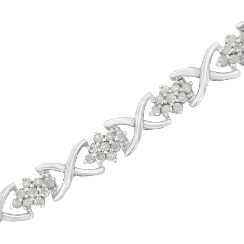 .925 Sterling Silver 2-1/4 Cttw Diamond 7” Cluster X Link Bracelet (I-J Color, I3 Clarity) - The Snow Owls