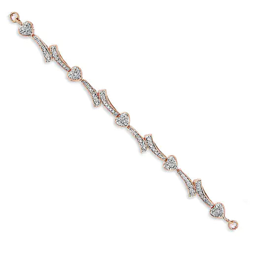 .925 Sterling Silver Diamond Accent Heart and Wave Link Bolo Bracelet (I-J Color, I2-I3 Clarity) - 6" to 9" Adjustable - The Snow Owls