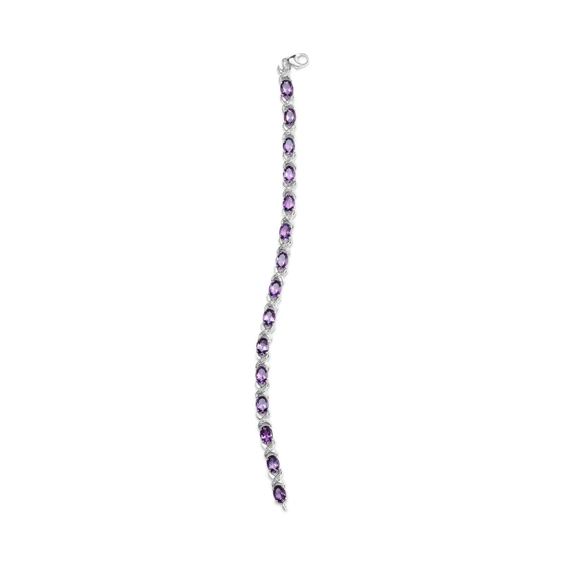 .925 Sterling Silver 7x5mm Oval Amethyst and Diamond Accent X-Link Bracelet (H-I Color, SI1-SI2 Clarity) - Size 7" - The Snow Owls