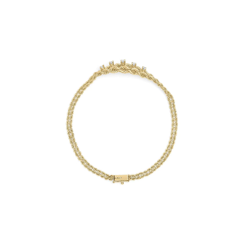 10K Yellow Gold 1/4 Cttw Round-Cut Diamond Basket Weave Rope Chain Style 7" Bracelet (H-I Color, I1-I2 Clarity) - The Snow Owls