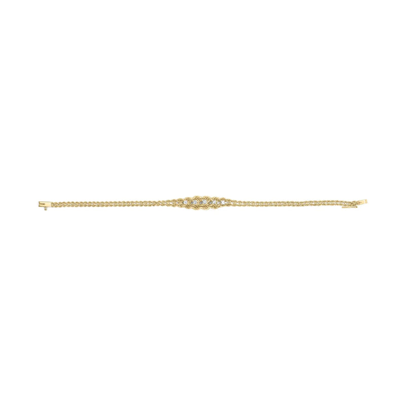 10K Yellow Gold 1/4 Cttw Round-Cut Diamond Basket Weave Rope Chain Style 7" Bracelet (H-I Color, I1-I2 Clarity) - The Snow Owls