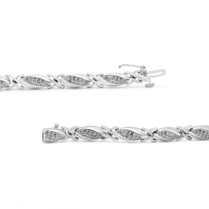 .925 Sterling Silver 1.00 Cttw Round Diamond X-Link Bracelet (I-J Color, I2-I3 Clarity) - Size 7.25" - The Snow Owls