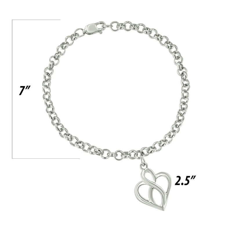 .925 Sterling Silver Open Heart with Center Vertical Infinity Chain Charm Bracelet - Size 7" - The Snow Owls