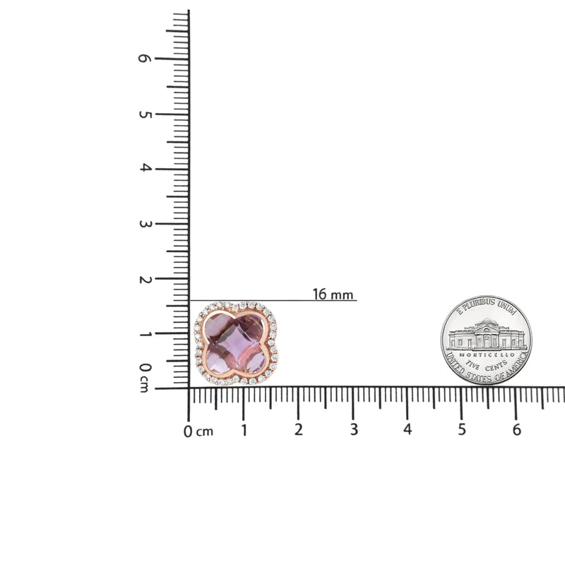 18K Rose Gold 3/8 Cttw Diamond and 11x11mm Clover-Cut Purple Amethyst Gemstone Clover Halo Stud Earrings (G-H Color, SI1-SI2 Clarity) - The Snow Owls