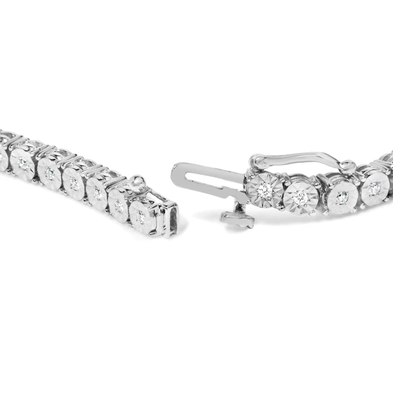 .925 Sterling Silver Lab Grown Diamond Illusion-Set Miracle Plate Tennis Bracelet - 7.25" Inches - The Snow Owls