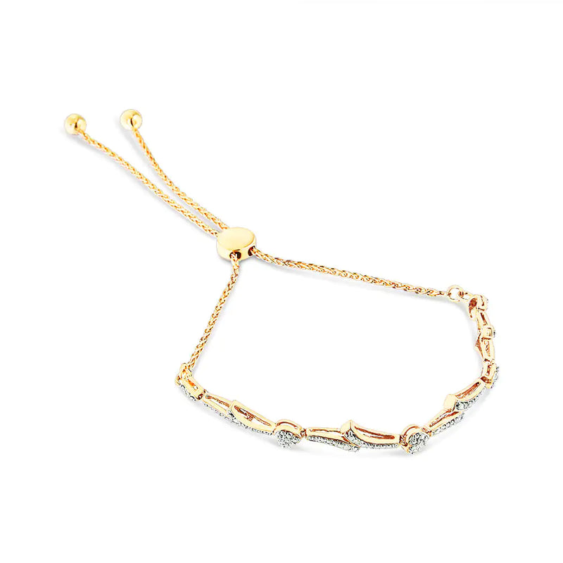 .925 Sterling Silver Diamond Accent Heart and Wave Link Bolo Bracelet (I-J Color, I2-I3 Clarity) - 6" to 9" Adjustable - The Snow Owls