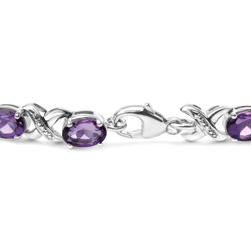 .925 Sterling Silver 7x5mm Oval Amethyst and Diamond Accent X-Link Bracelet (H-I Color, SI1-SI2 Clarity) - Size 7" - The Snow Owls