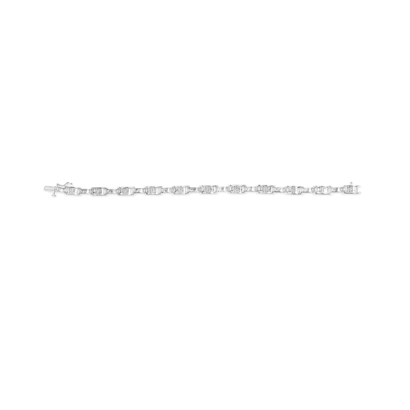 14K White Gold 1.0 Cttw Invisible Set Princess Diamond Alternating Link Tennis Bracelet (I-J Color, I1-I2 Clarity) - 7.25" - The Snow Owls
