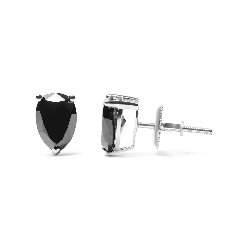 14K White Gold Treated Black Pear Shaped Solitaire Diamond 3 Prong Stud Earrings (Black Color, VS2-SI1 Clarity) - The Snow Owls