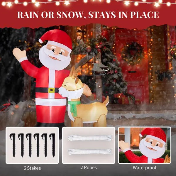 6.3FT Lighted Christmas Inflatable Decoration, Inflatable Santa And Reindeer, Funny Blow Up Yard Decorations With Built-in LED Lights For Holiday Party Front Yard Lawn Garden Decor
