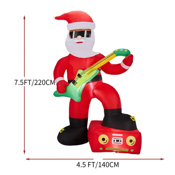 Inflatable Black Santa Playing Electric Guitar, Funny Blow Up Yard Decorations With Built-in LED Lights For Holiday Party Front Yard Lawn Garde