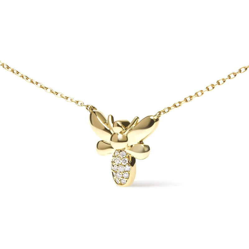 10K Yellow Gold Diamond Accented Bumble Bee Pendant 18" Inch Necklace (H-I Color, I1-I2 Clarity) - The Snow Owls