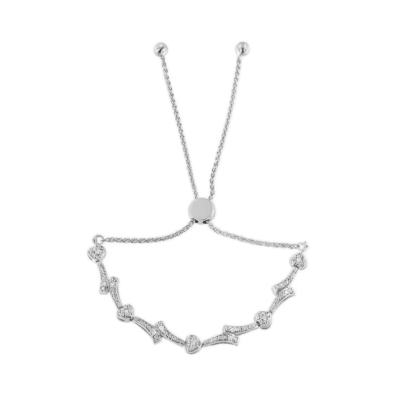 .925 Sterling Silver Diamond Accent Heart and Wave Link Bolo Bracelet (I-J Color, I2-I3 Clarity) - 6" to 9" Adjustable - The Snow Owls