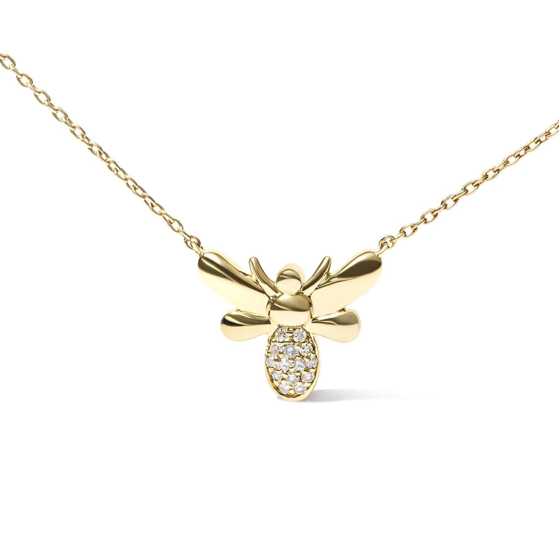 10K Yellow Gold Diamond Accented Bumble Bee Pendant 18" Inch Necklace (H-I Color, I1-I2 Clarity) - The Snow Owls