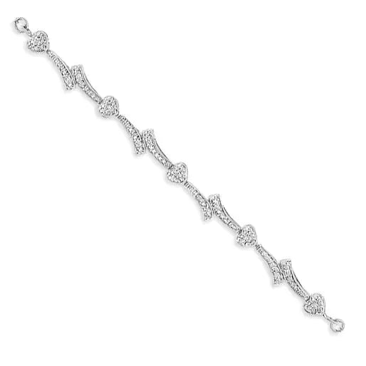 .925 Sterling Silver Diamond Accent Heart and Wave Link Bolo Bracelet (I-J Color, I2-I3 Clarity) - 6" to 9" Adjustable - The Snow Owls