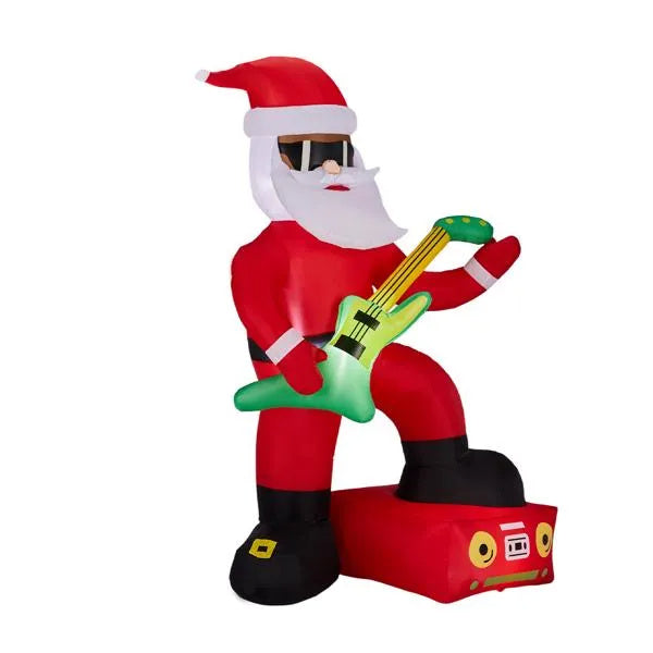 Inflatable Black Santa Playing Electric Guitar, Funny Blow Up Yard Decorations With Built-in LED Lights For Holiday Party Front Yard Lawn Garde