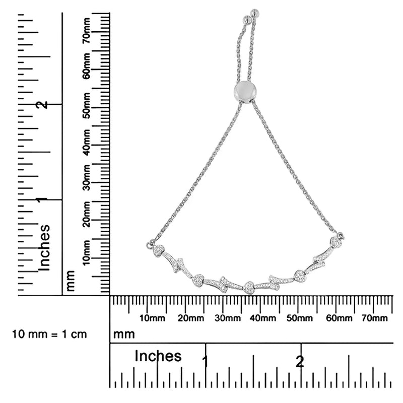 .925 Sterling Silver Diamond Accent Heart and Wave Link Bolo Bracelet (I-J Color, I2-I3 Clarity) - 6" to 9" Adjustable - The Snow Owls