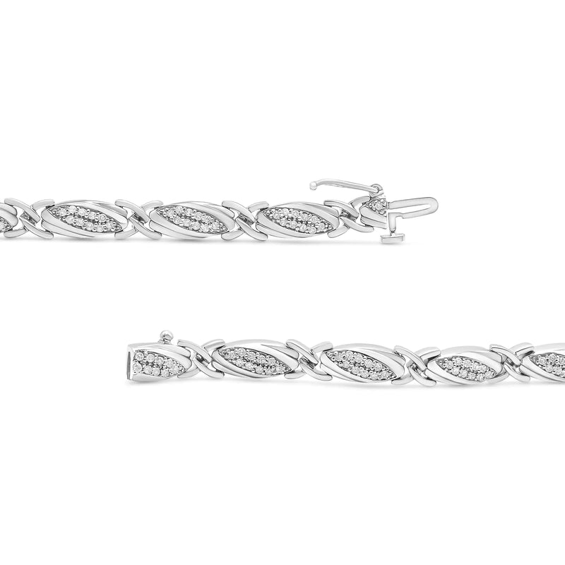 .925 Sterling Silver 1.00 Cttw Round Diamond X-Link Bracelet (I-J Color, I2-I3 Clarity) - Size 7.25" - The Snow Owls
