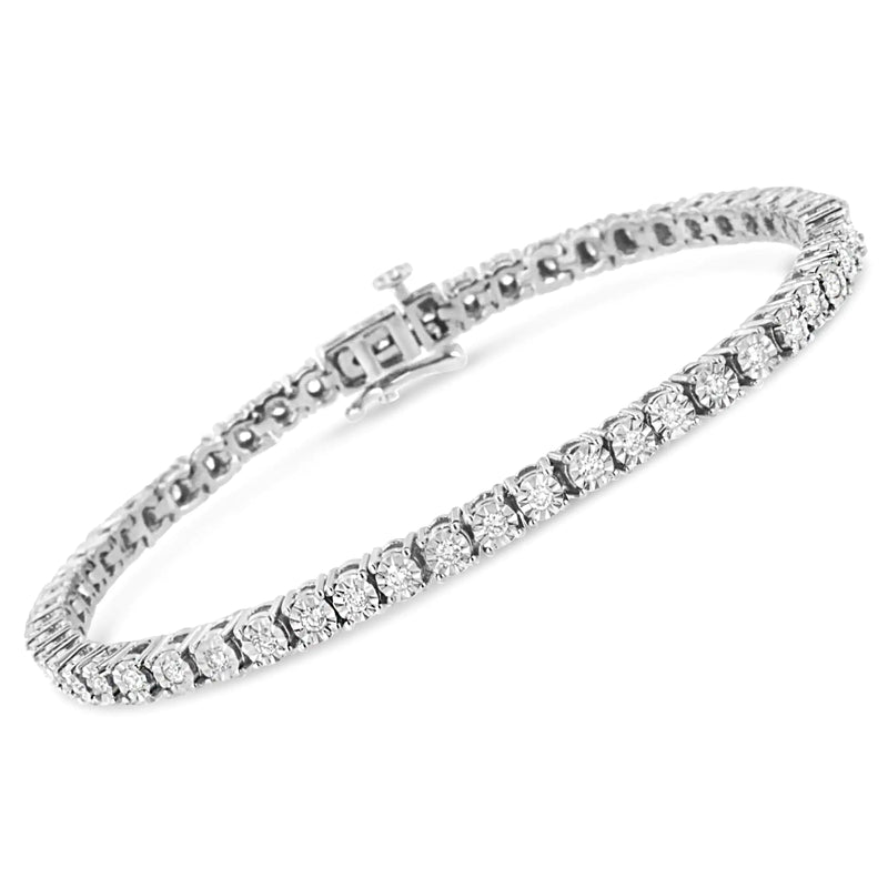 .925 Sterling Silver Lab Grown Diamond Illusion-Set Miracle Plate Tennis Bracelet - 7.25" Inches - The Snow Owls