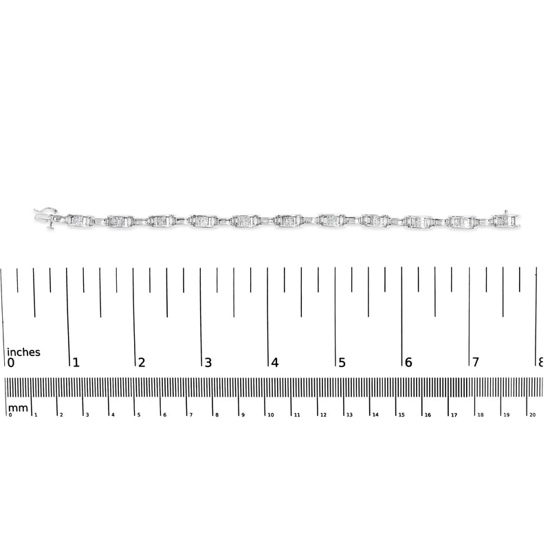 14K White Gold 1.0 Cttw Invisible Set Princess Diamond Alternating Link Tennis Bracelet (I-J Color, I1-I2 Clarity) - 7.25" - The Snow Owls