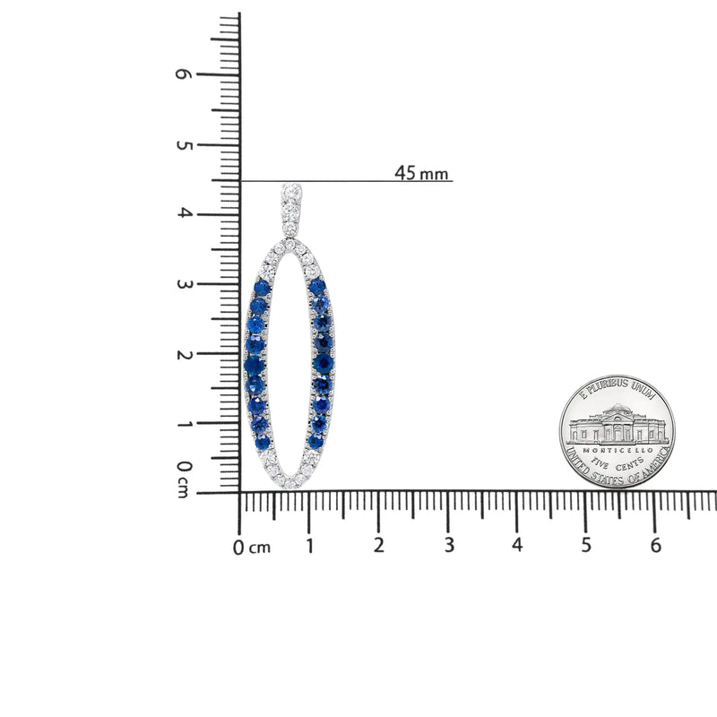 18K White Gold 1.11 Cttw Blue Round Diamond and Blue Sapphire Openwork Oval Shaped Dangle Earrings (F-G Color, VS1-VS2 Clarity) - The Snow Owls